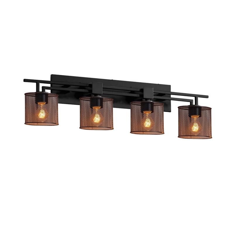 Wire Mesh? Aero 4-Light Matte Black Bath Bar, Wire Mesh Oval Shade - Matte Black