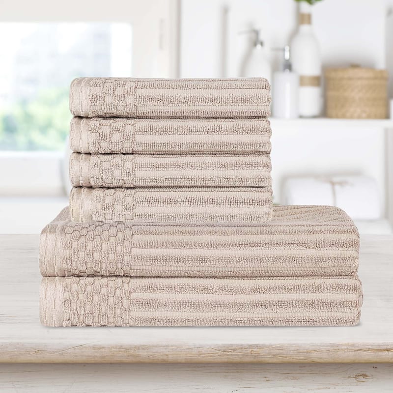 Superior Ribbed Cotton Absorbent Heavyweight Hand Towel and Bath Towel Set - Ivory