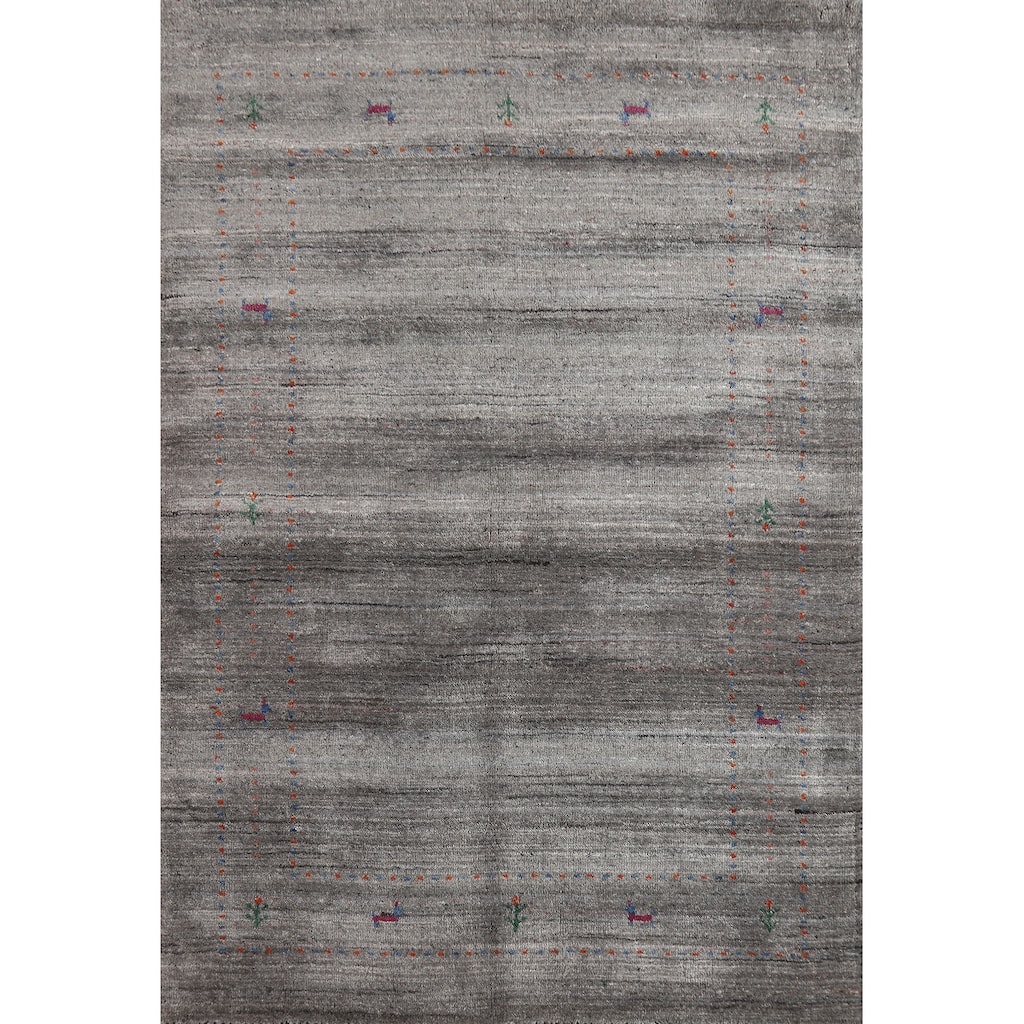 Hand Knotted Oriental 100% Wool Carpet Tribal Tribal Greys & Charcoal Gabbeh Area Rug - 5' 10'' X 4' 0''