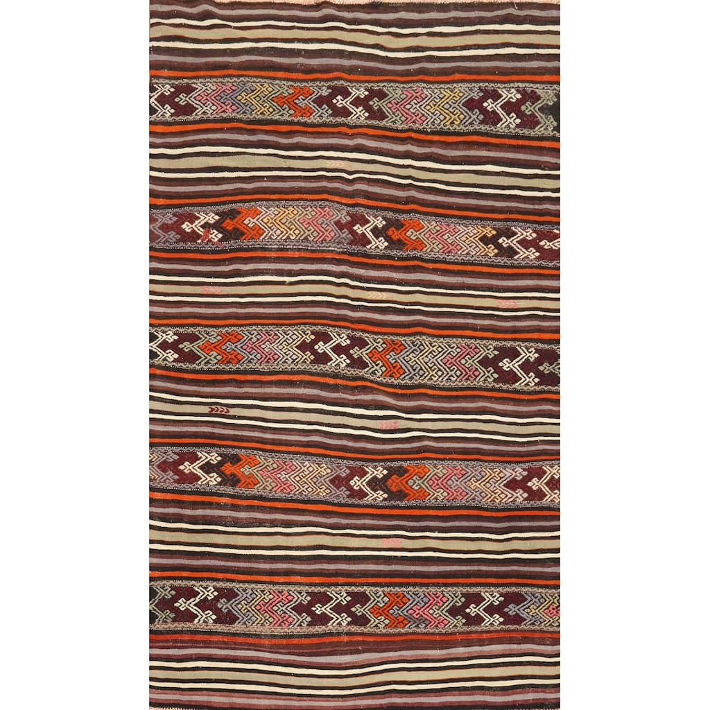 Hand Woven Oriental 100% Wool Carpet Southwestern Tribal Multi-Colored Kilim Area Rug - 7' 4'' X 4' 7''