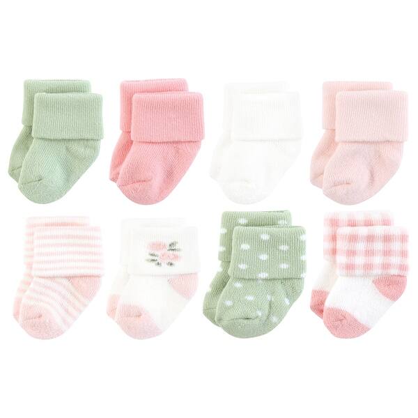 slide 1 of 1, Hudson Baby Infant Girl Cotton Rich Newborn and Terry Socks, Pink Sage Rose Pink Sage Rose - 0-6 Months