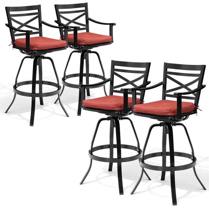All-Weather Patio Outdoor Indoor Aluminum Swivel Bar Stools with Sunbrella Cushion - Red - 4-Piece