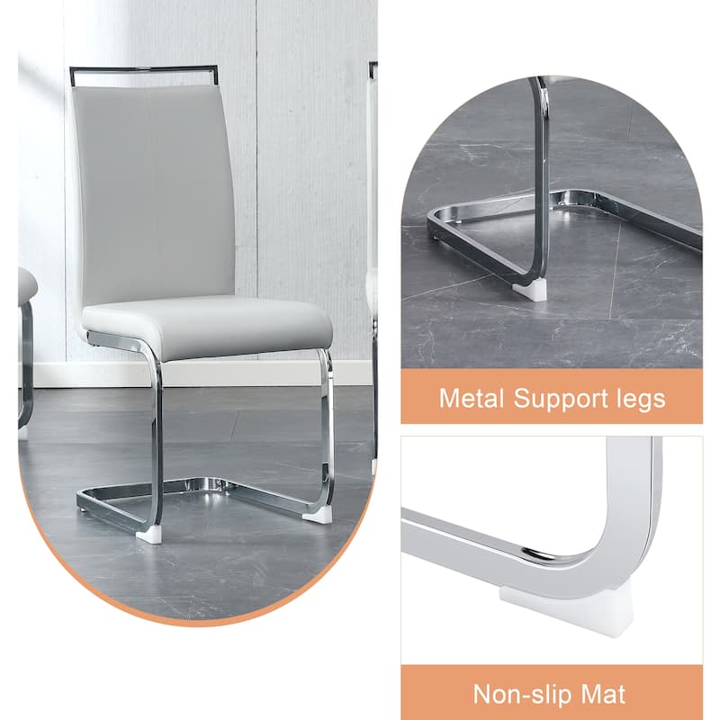 9-Piece Dining Table Set with Light Gray PU Leather Side Chairs