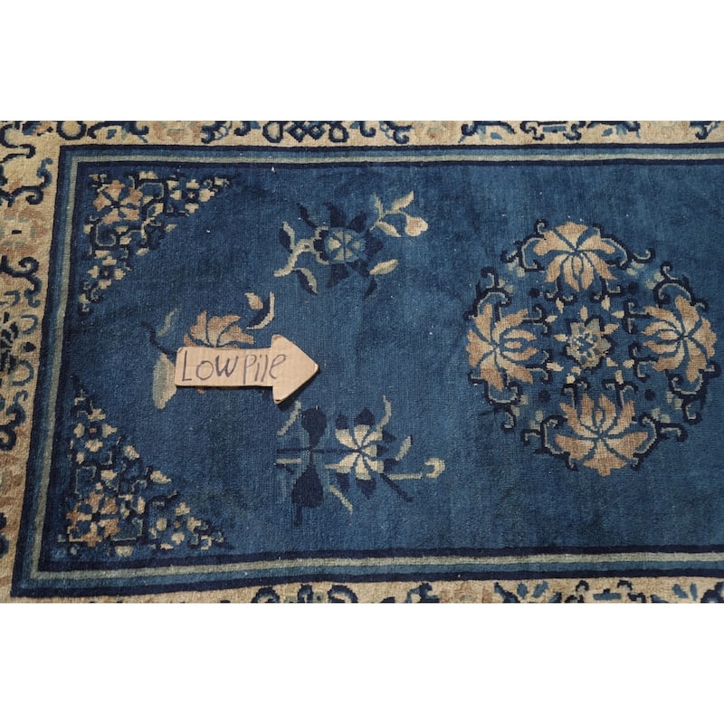 Vegetable Dye Blue Art Deco Chinese Antique Rug Handmade Wool Carpet - 3'1"x 5'9"