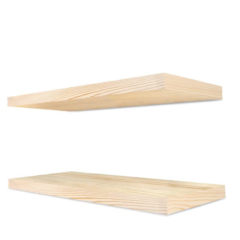 Solid Wood Floating Shelves for Wall - Compact Wooden Wall-Mounted Shelves (16”, Set of 2) - 5.5” L X 16"W X 1.2” H