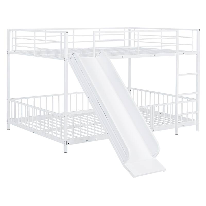 Metal Bunk Bed with Slide and Guardrails for Kids, Boys and Girls, Bedroom