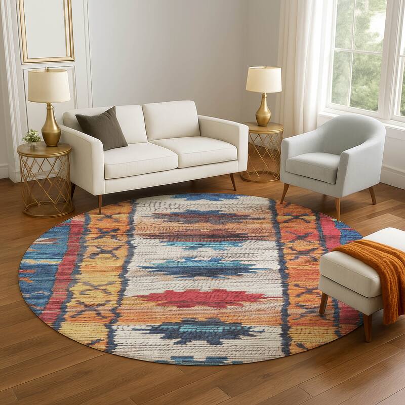 Premium Washable Super Soft Southwest Global Mayfield Rug - Navy - 8' x 8'