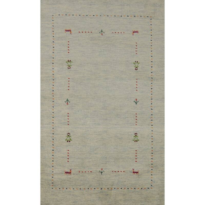 Hand Knotted Oriental 100% Wool Carpet Tribal Tribal Beige & Ivories Gabbeh Area Rug - 4' 11'' X 2' 10''
