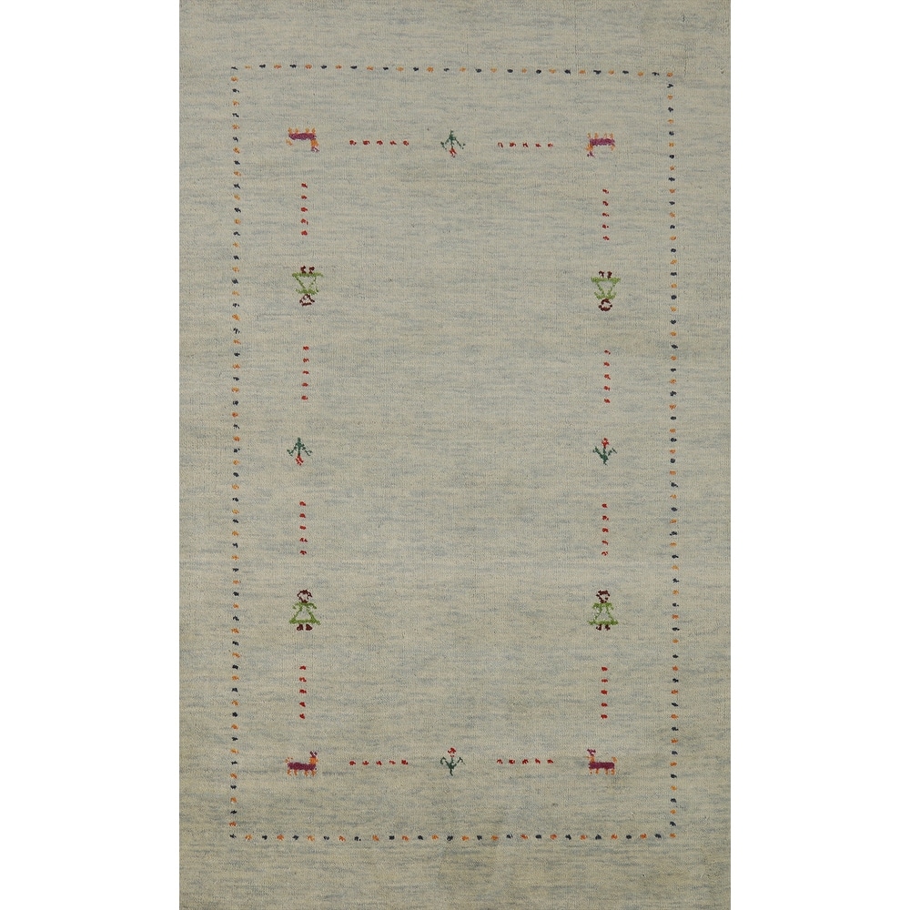 Hand Knotted Oriental 100% Wool Carpet Tribal Tribal Beige & Ivories Gabbeh Area Rug - 4' 11'' X 2' 10''