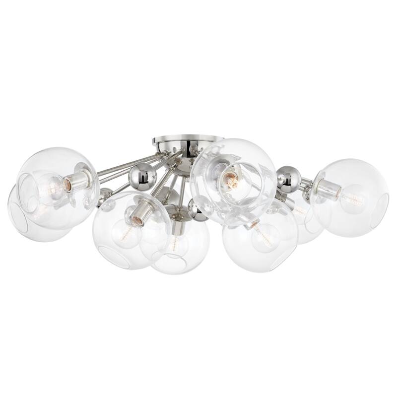 Hudson Valley Abbott 9-Light Semi-Flush Mount Clear Glass - Polished Nickel