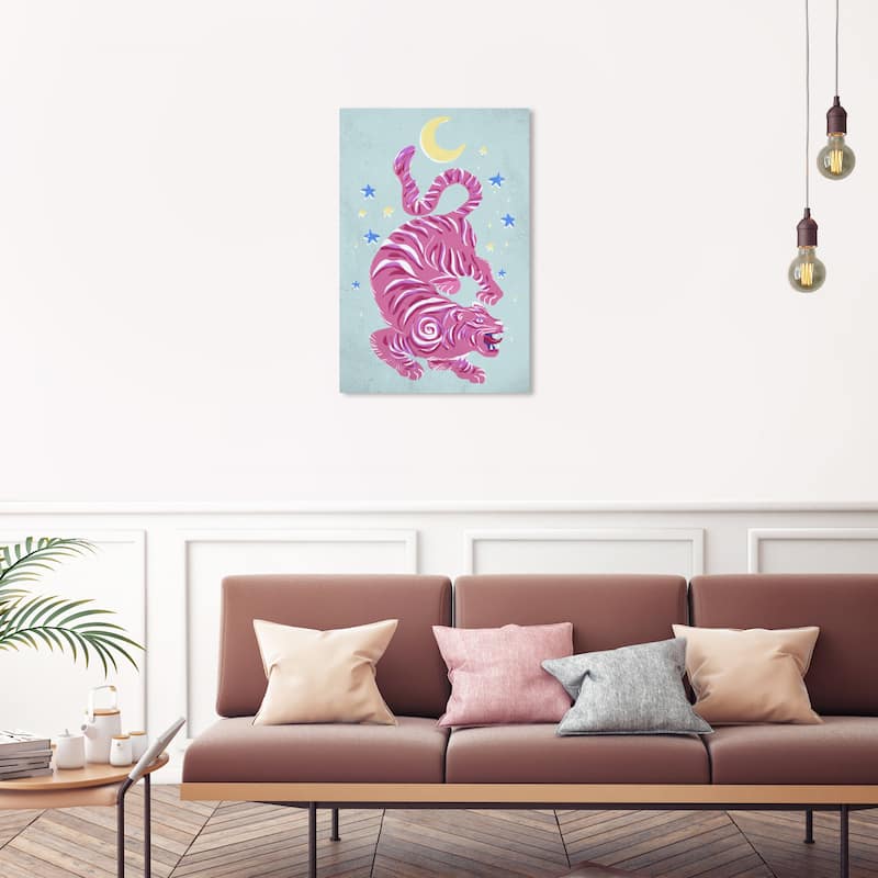 Wynwood Studio Canvas Animals Neon Lunar Tiger Pink and Pastel Yellow Modern & Contemporary Wall Art Canvas Print - 30 x 20