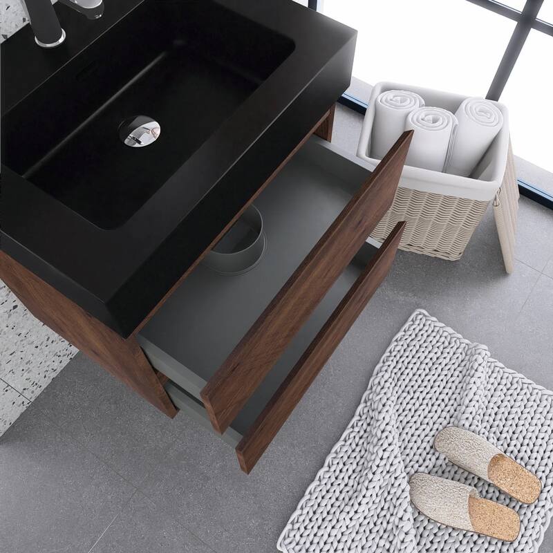 Single Sink Floating Bath Vanity in with Solid Surface Top