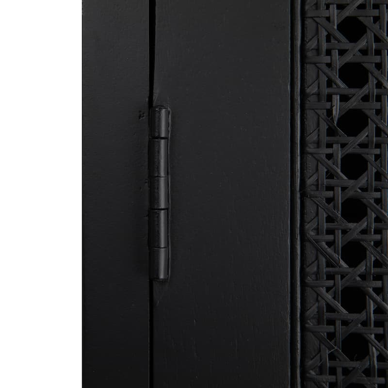 Mango Wood and Cane Curio Cabinet with 3 Shelves and 2 Doors