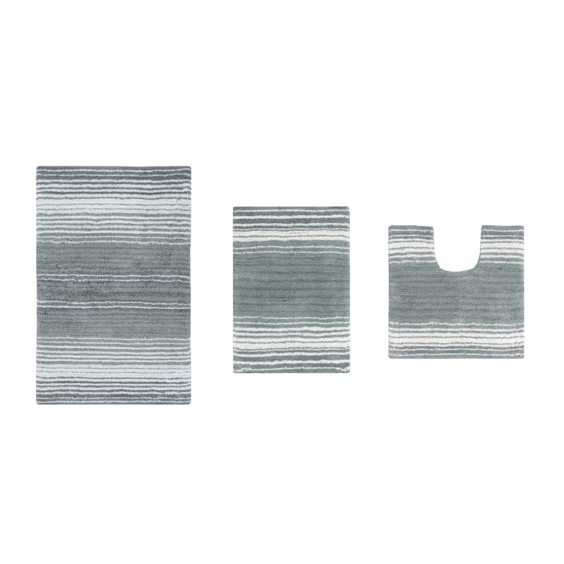 Gradiation Rug Collection 100% Cotton Non-Slip Bath Rug Set, 3 Piece Machine Washable- Bathroom Rug, Bath Rug, U Shaped Contour