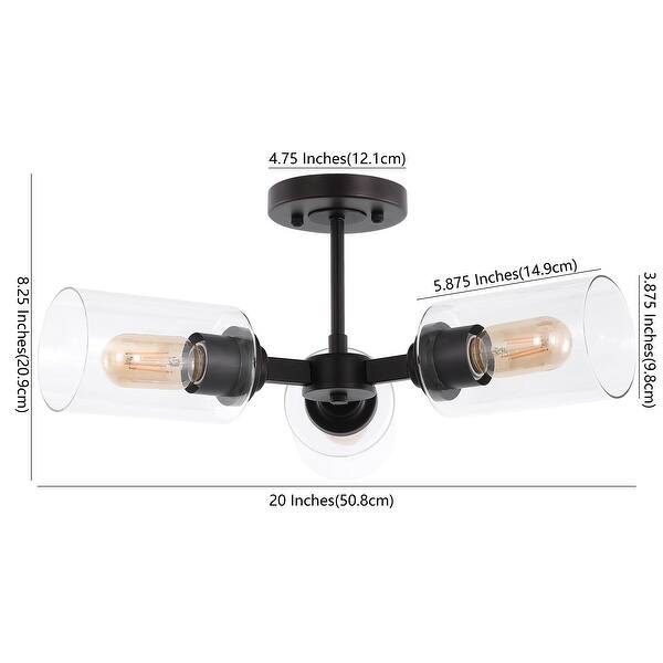 Jaymes 20" 3-Light Farmhouse Industrial Iron Cylinder LED Semi Flush Mount, Oil Rubbed Bronze/Clear by JONATHAN Y