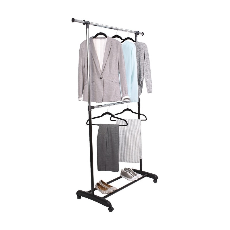 Tidy Living Adjustable 2 Tier Rolling Garment Rack Bed Bath