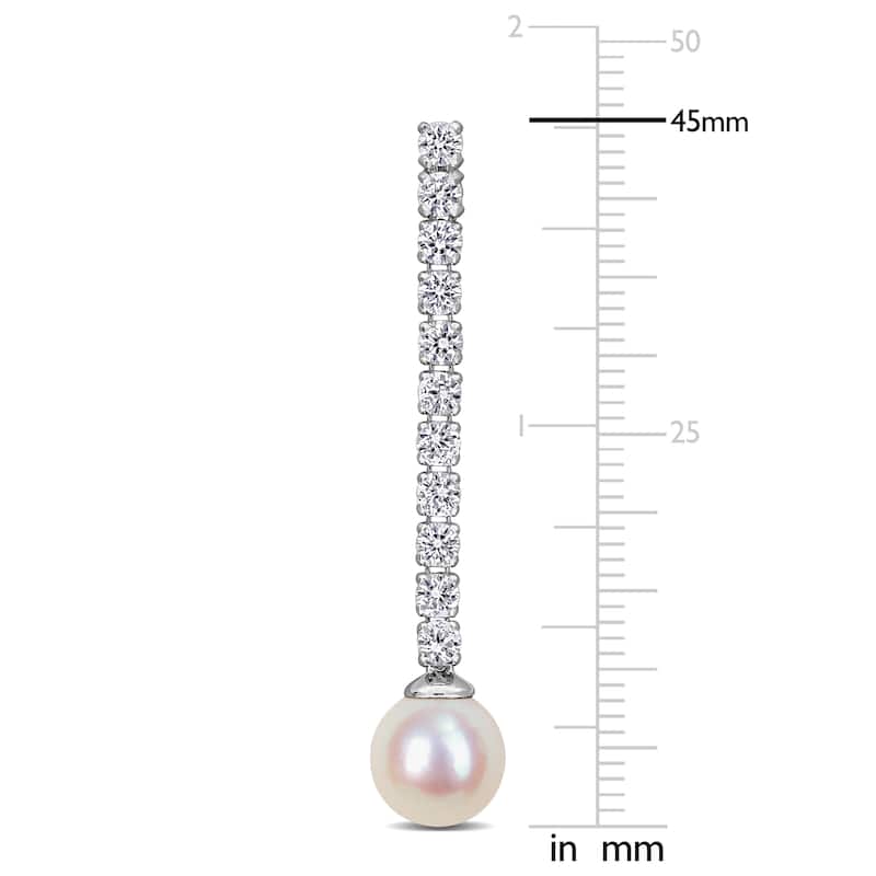 Miadora Cultured Freshwater Pearl 2 5/8ct Created White Sapphire Drop Earrings in Sterling Silver