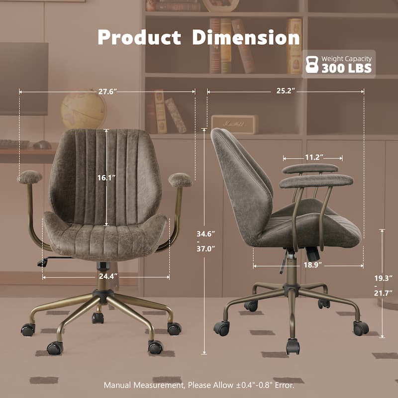 XIZZI Vintage Suede Fabric Office Chair with Armrests and Swivel Base