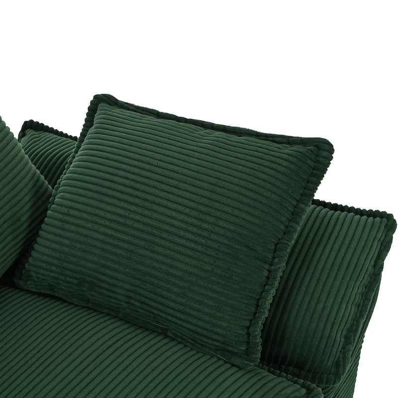 85.4" Modern Curved Sofa, Back Upholstered Couch with 2 Decorative Throw Pillows, Corduroy Fabric Couch
