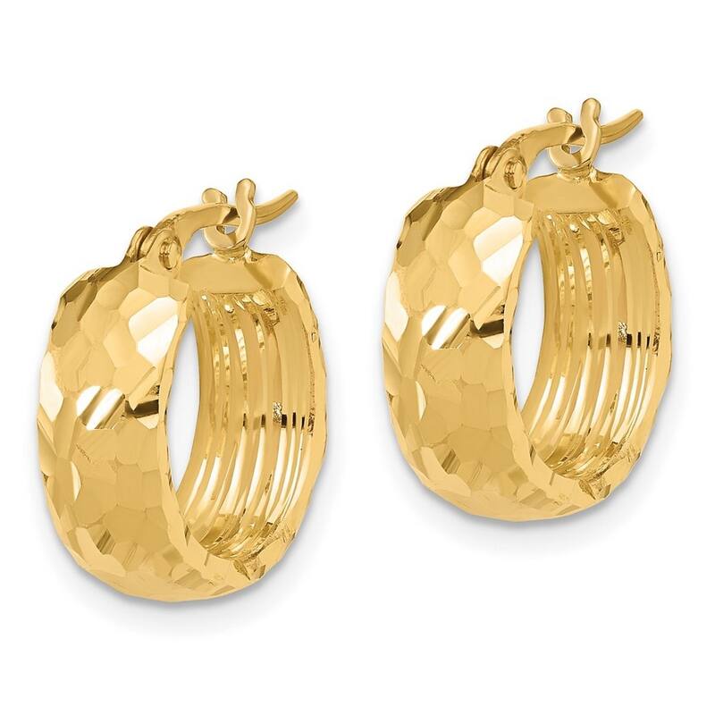 Curata 14k Yellow Gold Polished and Sparkle Cut 6mm Hoop Earrings - 17x15.5mm