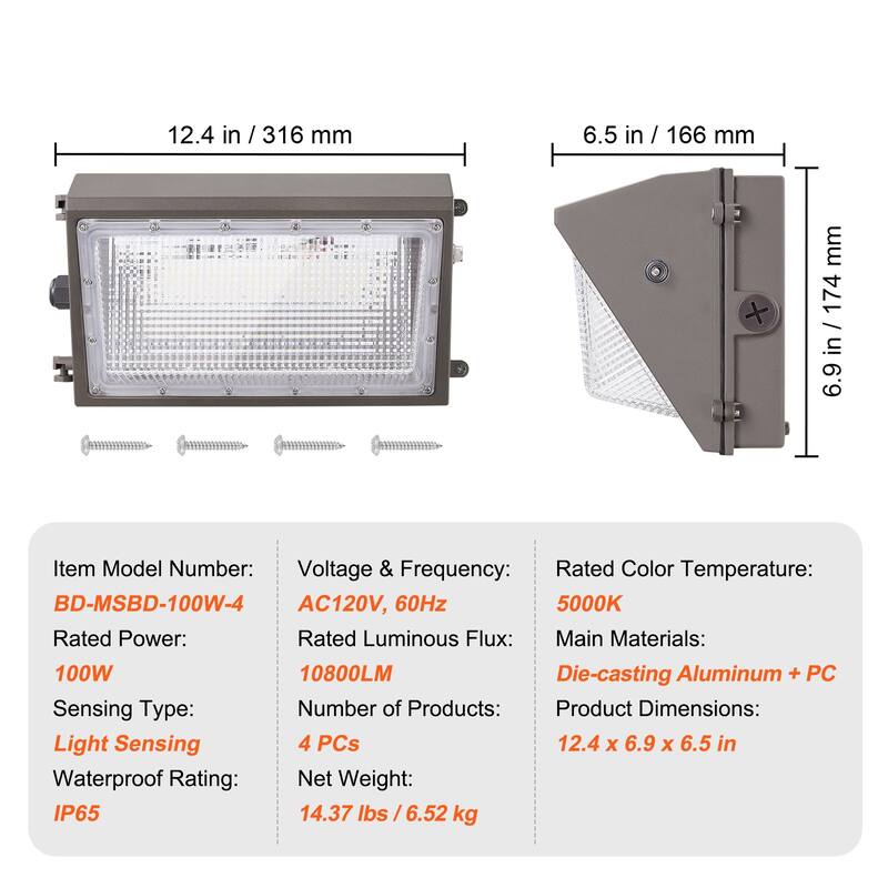 LED Wall Pack Lights, Commercial Outdoor Lights Security Lighting Fixture, with Intelligent Light Sensing 240 LED beads