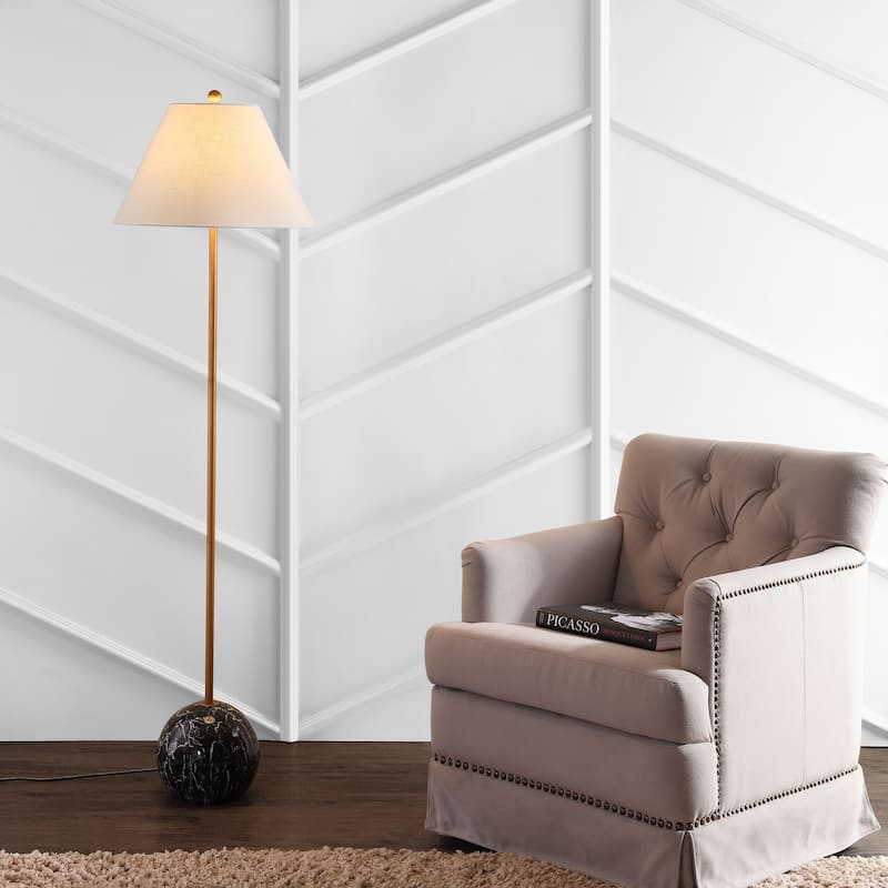 Oria 63.5" Minimalist Resin/Metal LED Floor Lamp, Gold/White by JONATHAN Y