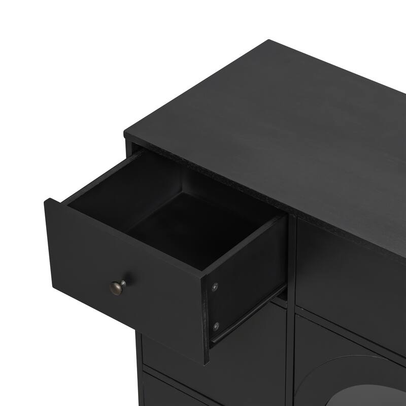 Cabinet with 2 Doors & 7 Drawers, Multi-Functional Wood Storage Cabinet, Entryway Accent Cabinet with Adjustable Shelves