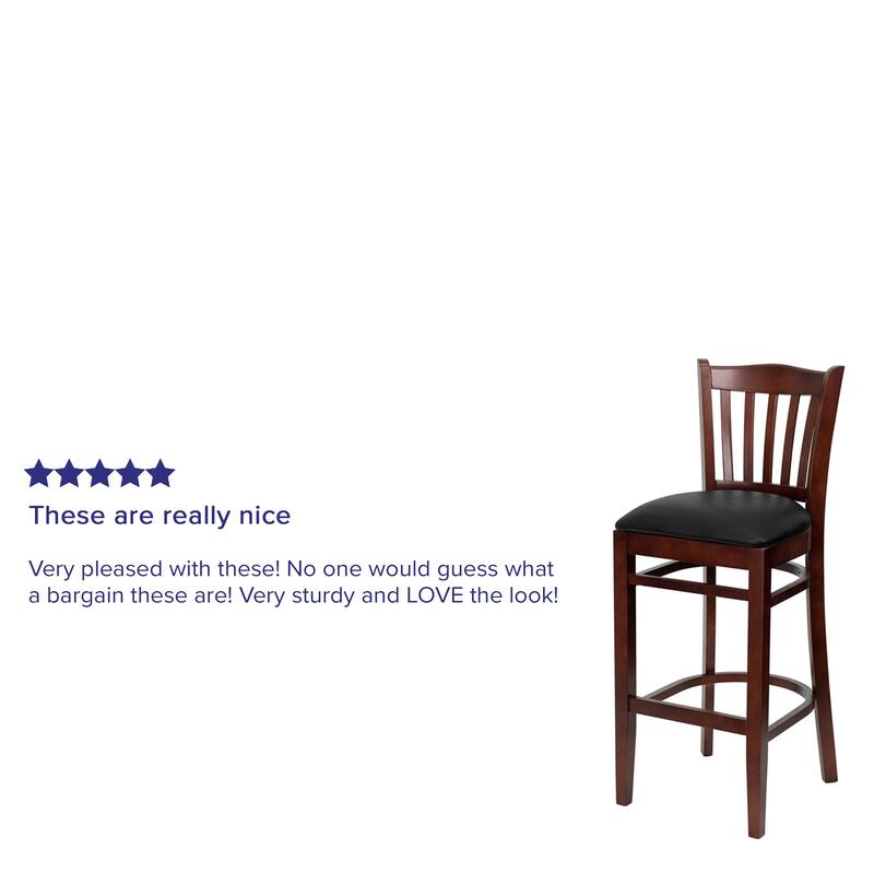 Vertical Slat Back Wooden Restaurant Barstool - Hospitality Seating - 17.5"W x 19"D x 43.75"H - 17.5"W x 19"D x 43.75"H