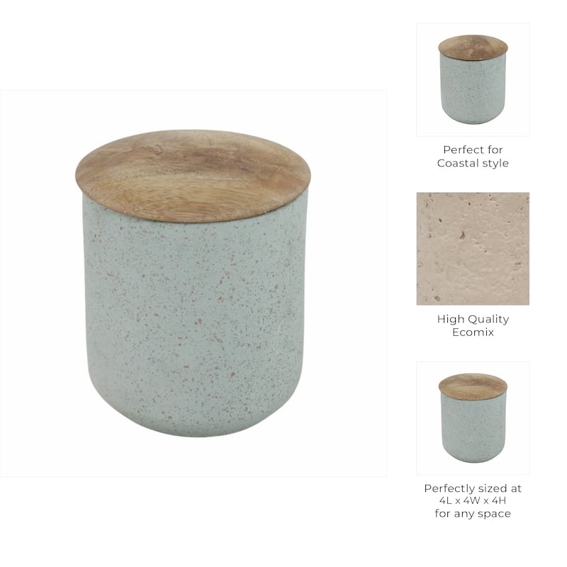 Wood Lid and Textured Pottery Base Decorative Modern Indoor Candle - 4" x 4" x 4"