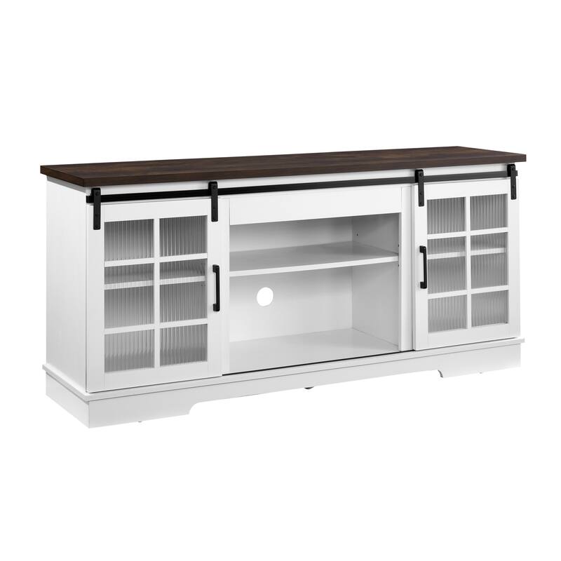 59" TV Stand with Sliding Glass Doors and Adjustable Shelves for TVs Up to 65"