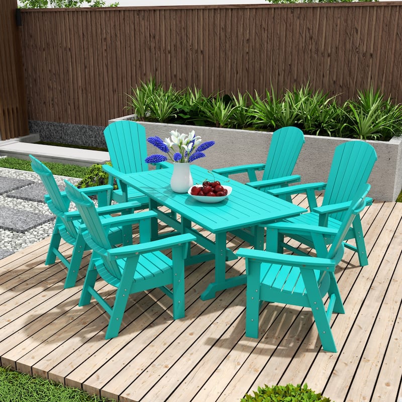 Altura 7-Piece Poly Eco-Friendly All Weather Outdoor Dining Set with Armchairs - Turquoise