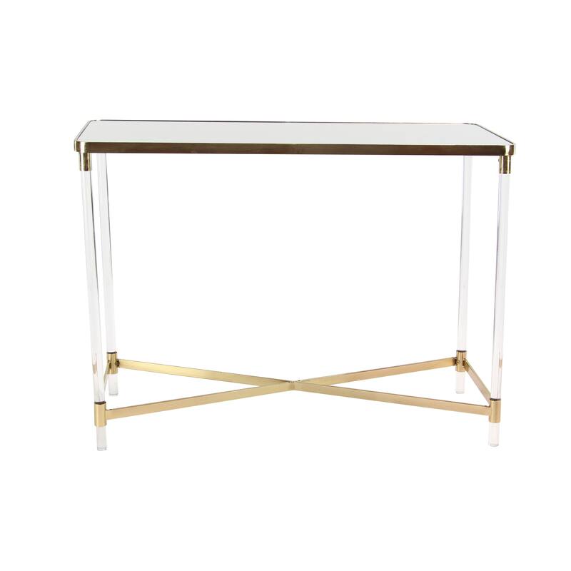 Metal Rectangular Console Table with Mirrored Top and Acrylic Legs - Gold or Silver - Roche River Decor - Gold