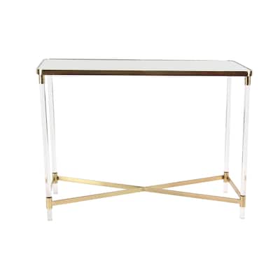 Metal Rectangular Console Table with Mirrored Top and Acrylic Legs - Gold or Silver - Roche River Decor