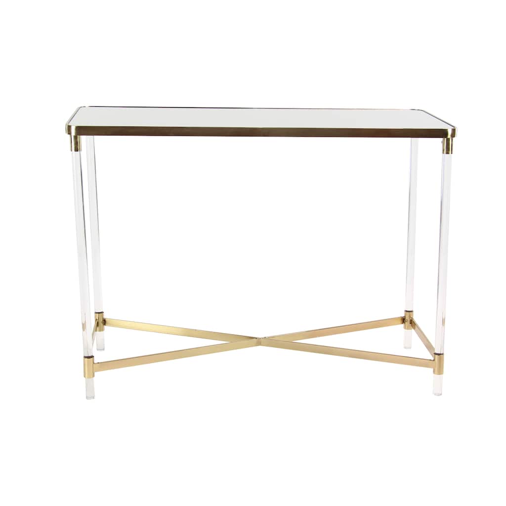 Metal Rectangular Console Table with Mirrored Top and Acrylic Legs - Gold or Silver - Roche River Decor