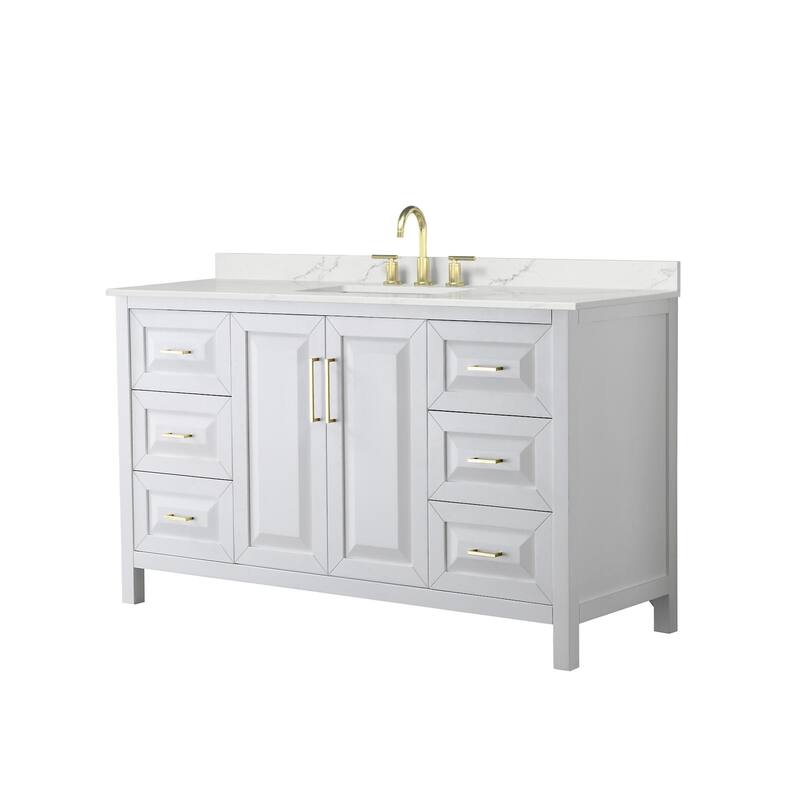 Wyndham Collection WCV252560S-QTZ-US3MXX Daria 60" Free Standing - White / Giotto Quartz Top / Brushed Gold Hardware