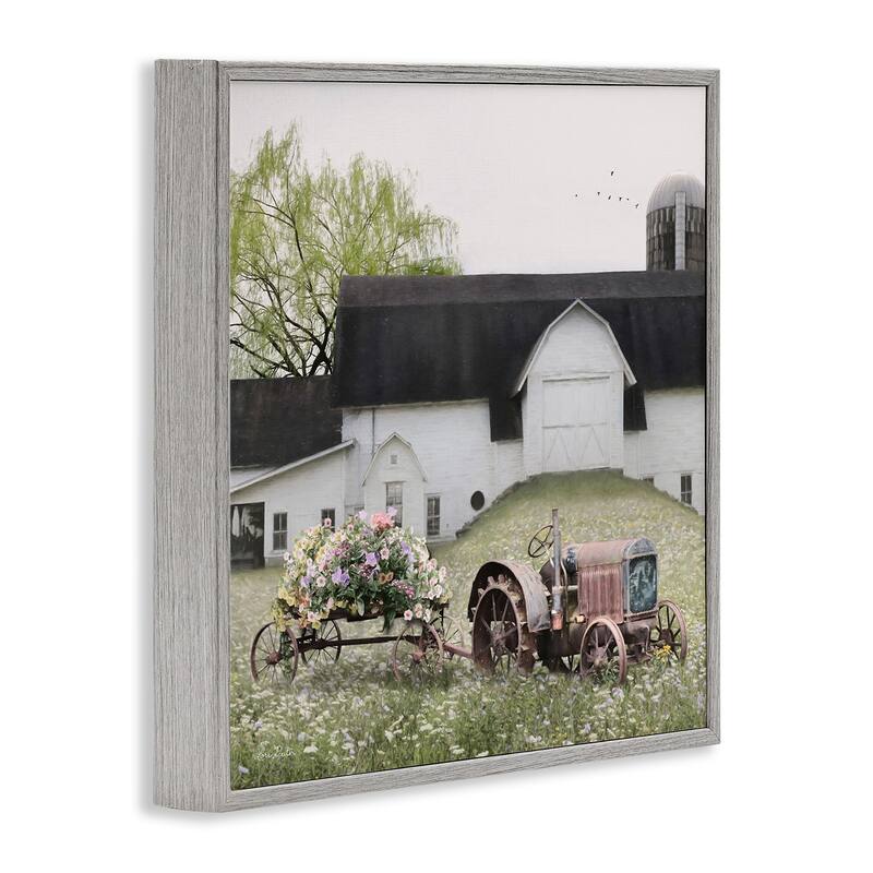 Stupell Floral Bouquet Tractor Flower Field Barn Farmhouse Framed Wall Art - Green
