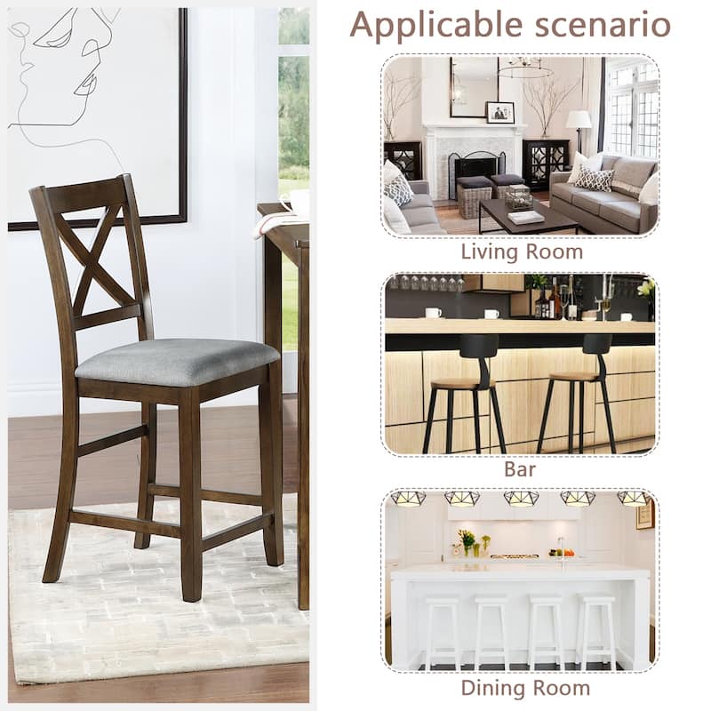 GDFStudio - Maison Modern Linen Upholstered Wooden Counter Height Dining Chairs Set, Padded Seat & Non-slip Feet Pads, Set of 4