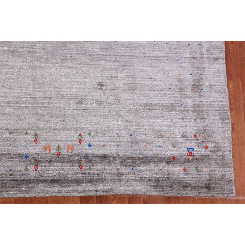 Striped Gray Gabbeh Indian Area Rug Handmade Tribal Wool Carpet - 9'1" x 12'1"