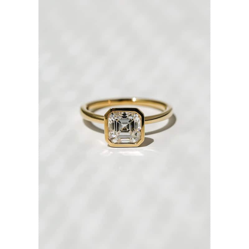 Kobelli 4 Carat Lab Grown Diamond Certified 14k Solid Gold Asscher-cut Solitaire Clean Bezel Pageant Engagement Ring