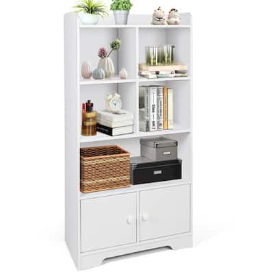 4 Tiers Bookshelf with 4 Cubes Display Shelf and 2 Doors - 23.5" x 11.5" x 47.5" (L x W x H)