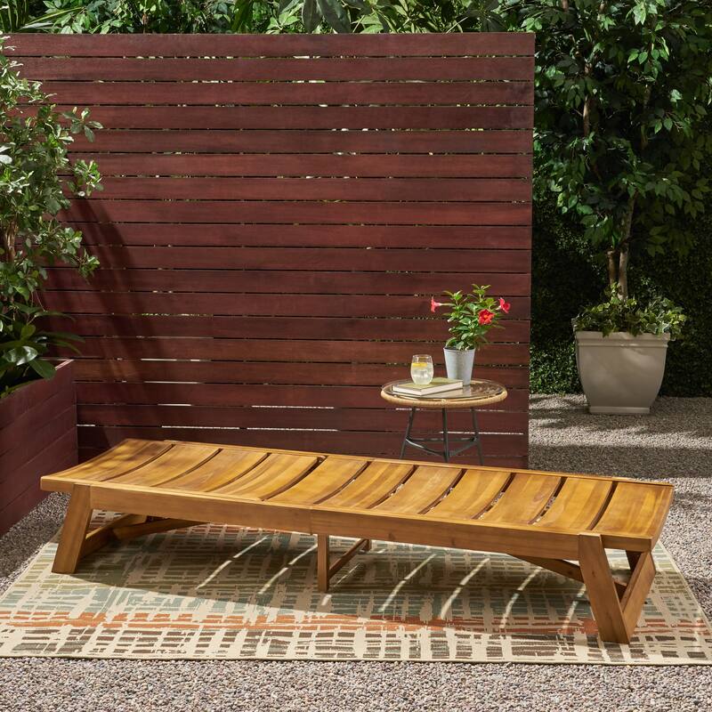 Outdoor Chaise Lounge Wood Single Recliner Chair With Adjustable Backrest for Poolside Patio Garden