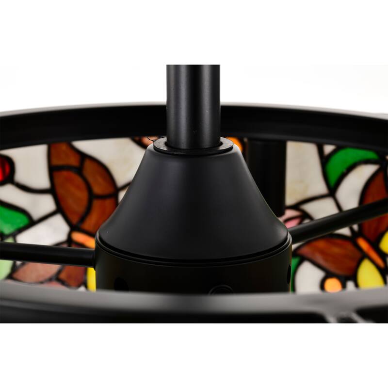 Jorga 6-light Tiffany Glass Fandelier Lighted Ceiling Fan Butterfly Design Remote Control - White-MultiColor