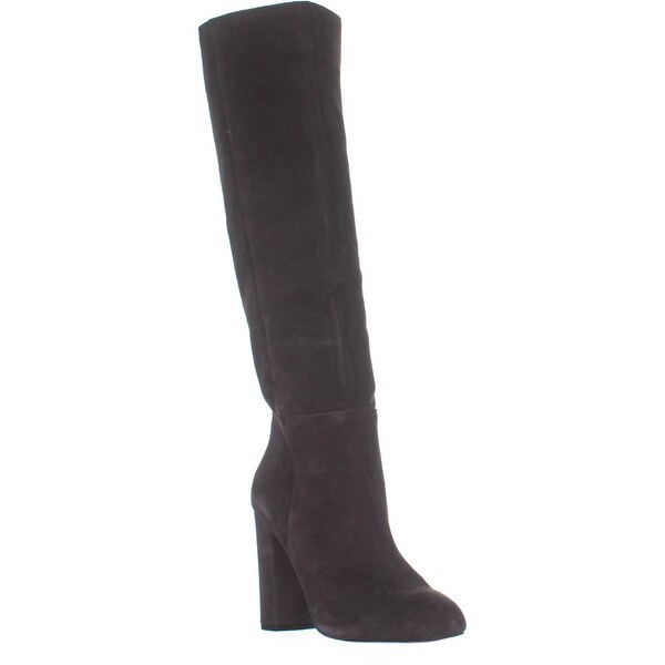 grey suede knee high heel boots