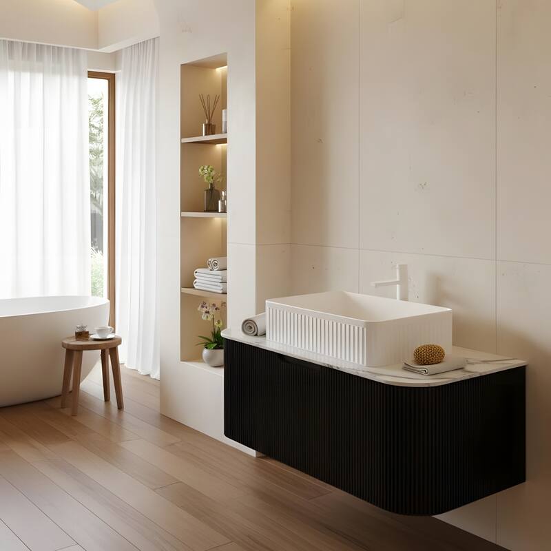 Wall Mounted Bathroom Vanity with White Rectangular Ceramic Basin