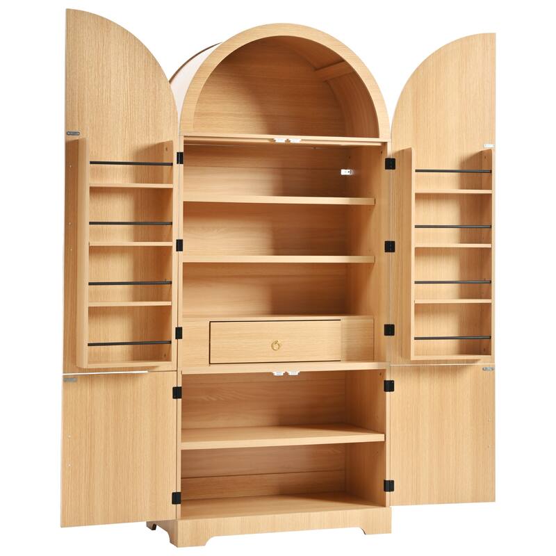 Arched Kitchen Pantry Cabinet Large Wooden Storage Cupboard with Doors, 8 Adjustable Door Shelves, 3 Interior Shelves & Drawer