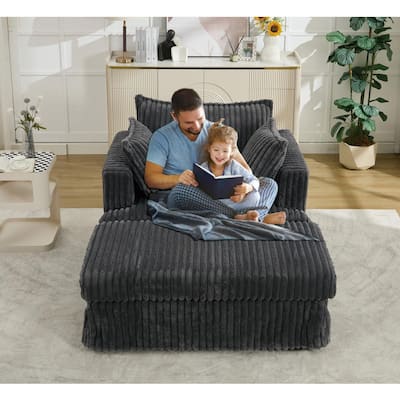 Oversized Corduroy Chaise Longue with Ottoman,Reclining Chair Daybed,Deep Seat Convertible Couch Bed