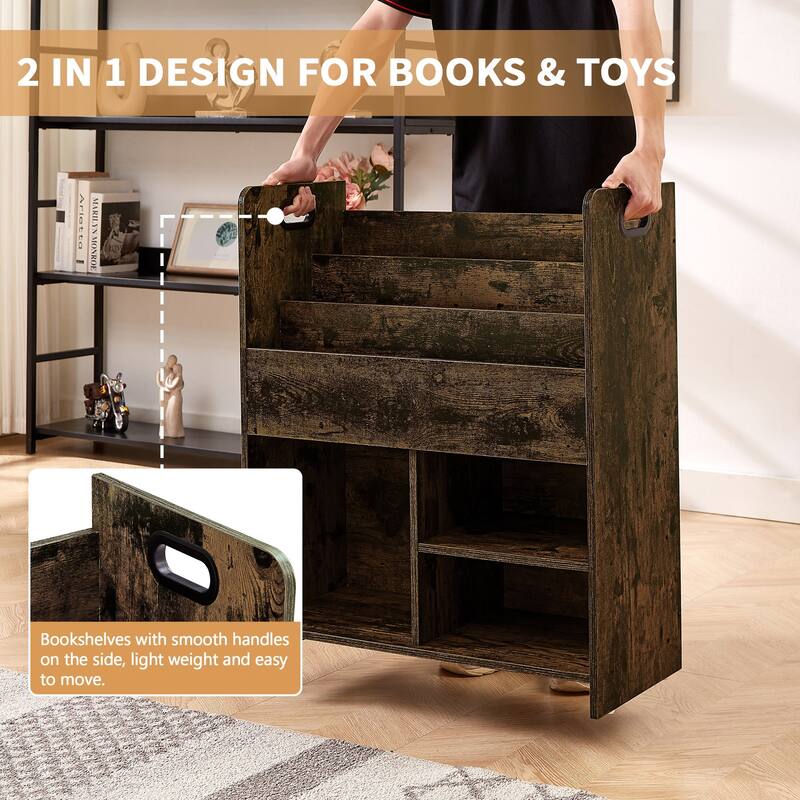 VECELO Kids Bookshelf, Wooden Toy Storage Cabinet Organizer or Kids Room, Bedroom, Nursery, Kindergarten, Bookcase with Shelves