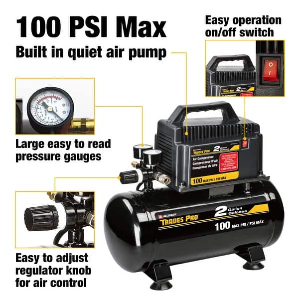 Shop Trades Pro 2 Gallon Air Compressor With Accessories 100 Psi Max 837254 Overstock 15861854