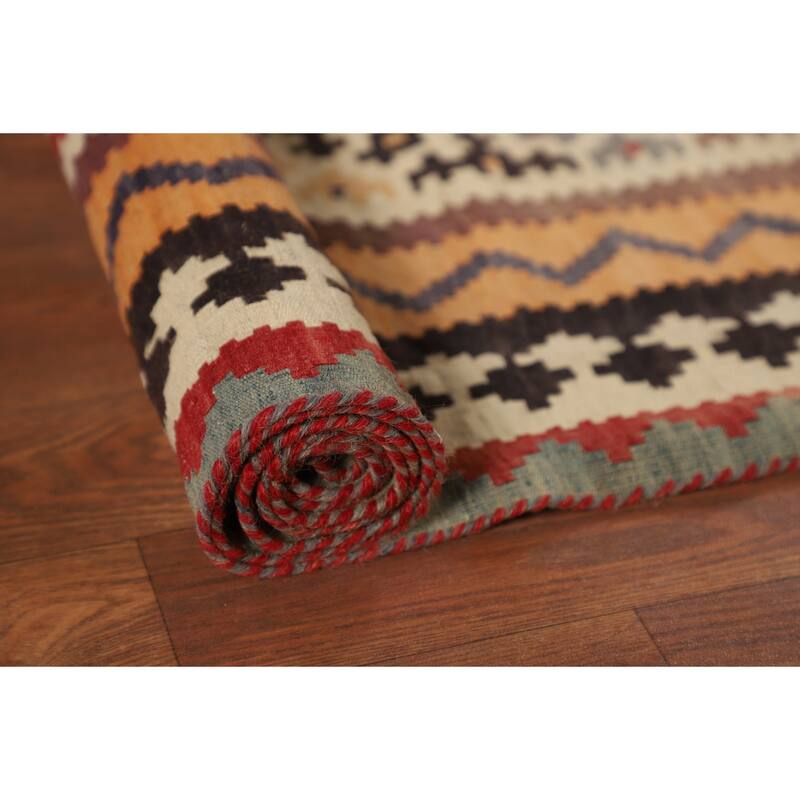 Kilim Qashqai Persian Vintage Rug Flatweave Traditional Wool Carpet - 4'2"x 7'8"