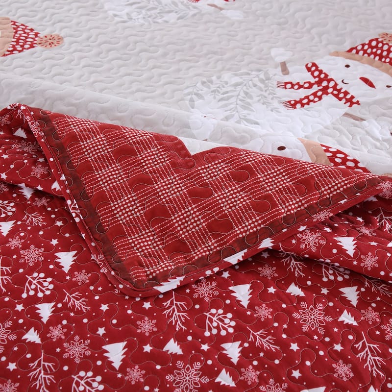 3 Pcs Snowman & Tree Christmas Quilt Bedspread Set